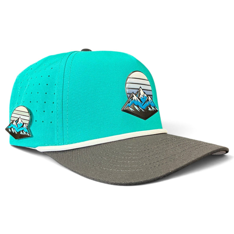 Mountain Moonrise Golf Hat | Snapback Cap | Built-in Magnetic Ball Marker Holder + Marker Included | Adjustable