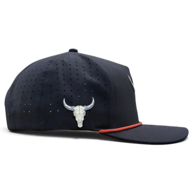 Outlaw Golf Hat | Snapback Cap | Built-in Magnetic Ball Marker Holder + Marker Included | Adjustable | Bull Skull