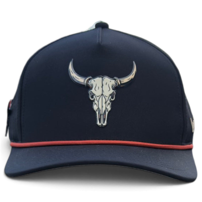Outlaw Golf Hat | Snapback Cap | Built-in Magnetic Ball Marker Holder + Marker Included | Adjustable | Bull Skull