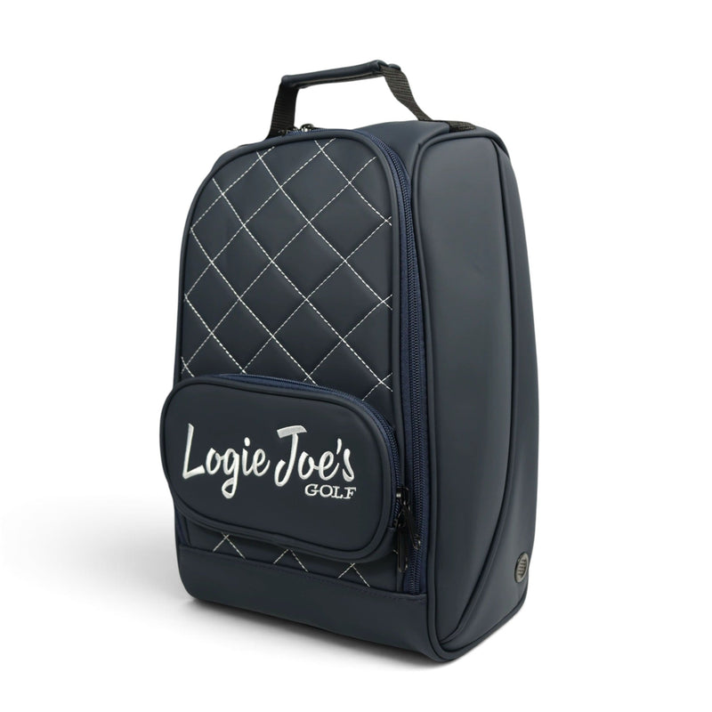 Navy/White Golf Shoe Bag | Premium PU Leather Golf Shoe Organizer | Quilted Travel Shoe Case with Accessory Pocket, Carry Handle & Ventilation