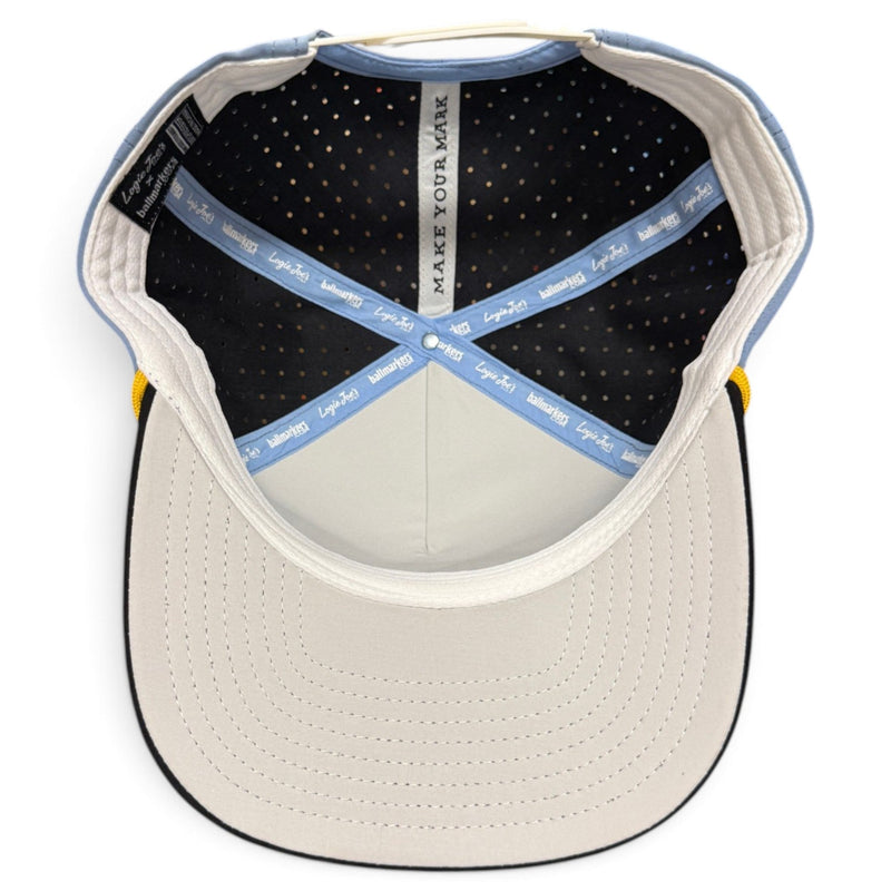 Fore the Boys Golf Hat | Snapback Cap | Built-in Magnetic Ball Marker Holder + Marker Included | Adjustable Blonde Light Blue