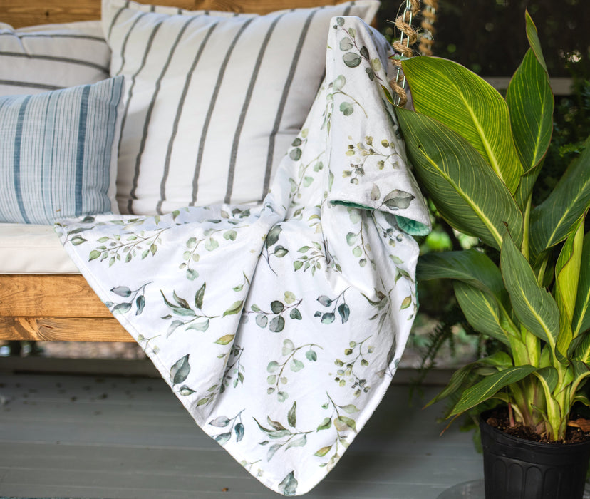 Premium Baby & Toddler Minky Blanket - Eucalyptus Greenery