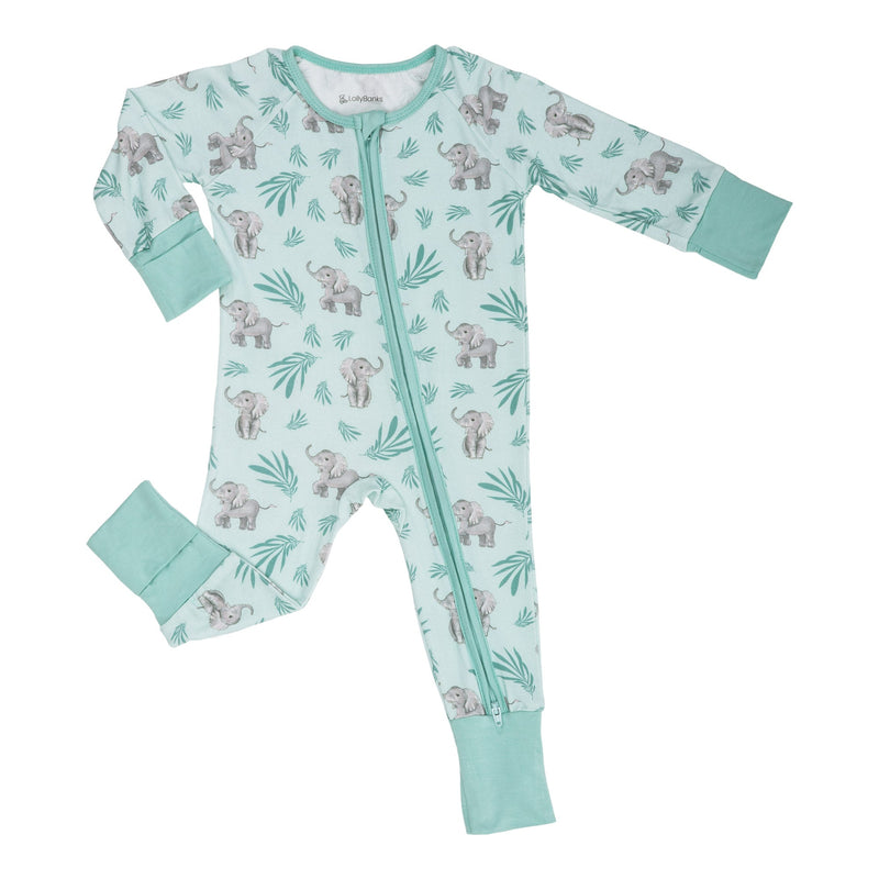 Ele-phantastic day Baby Bamboo Pajamas, 2-Way Zipper Romper