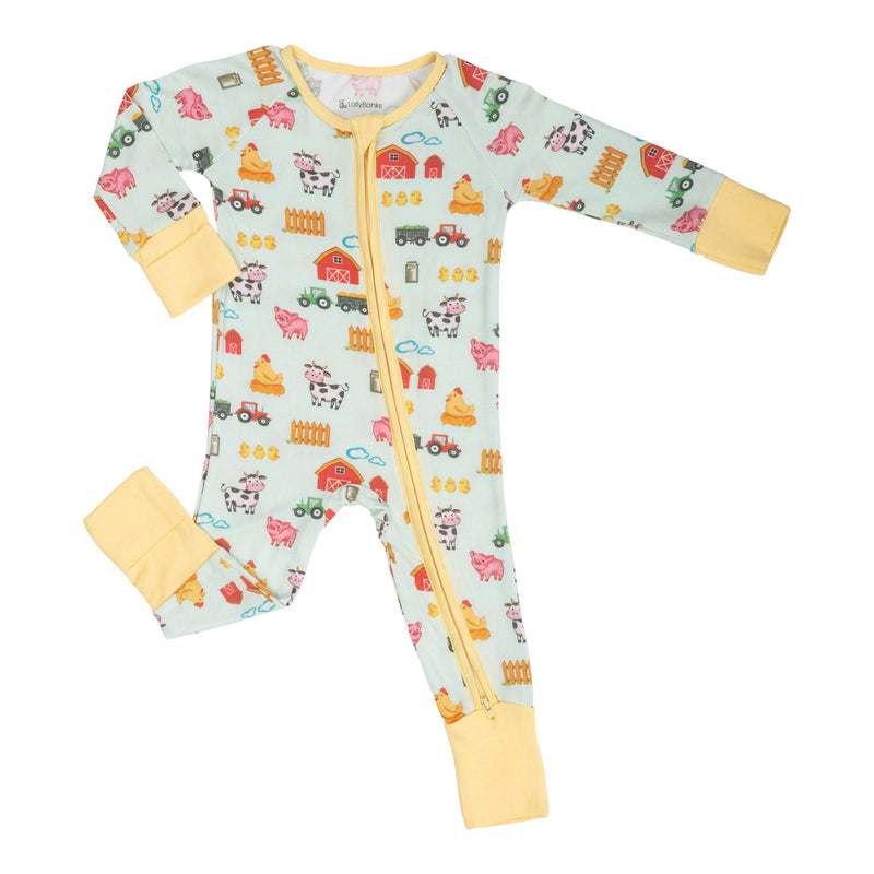Little Barnyard Baby Bamboo Pajamas, 2-Way Zipper Romper