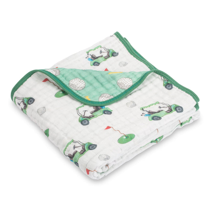 LollyBanks Muslin Baby Blanket, 100% Cotton Lightweight Baby Quilt, 47"x 47" and 6 Layers Newborn Blanket, (Golf Print)