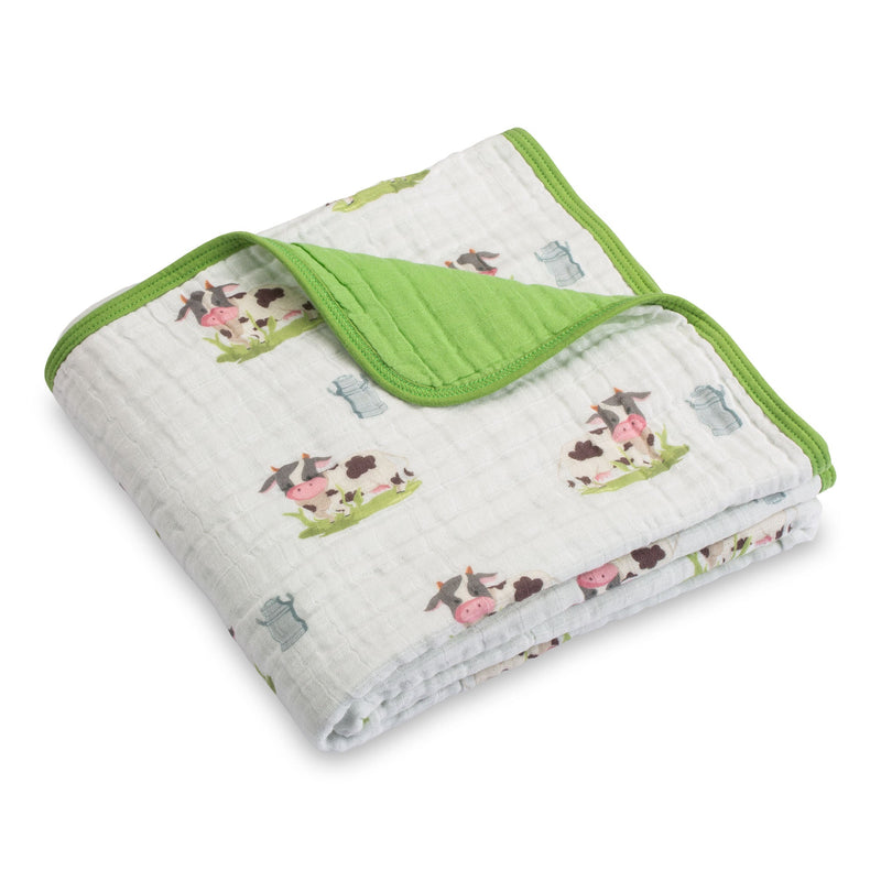 LollyBanks Muslin Baby Blanket, 100% Cotton Lightweight Baby Quilt, 47"x 47" and 6 Layers Newborn Blanket, (Cow Print)