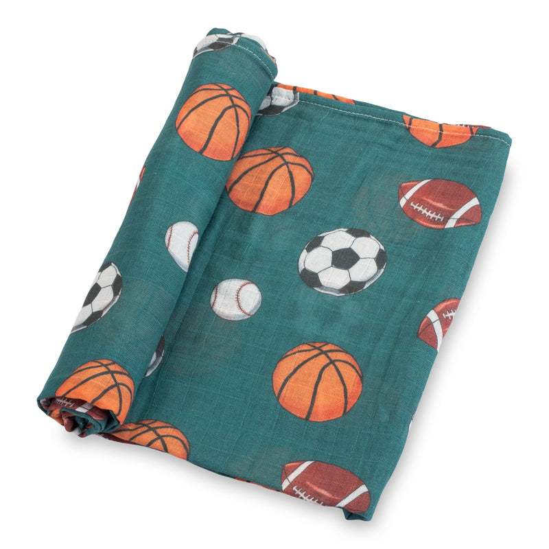 LollyBanks Muslin Swaddle Blankets, 100% Cotton Baby Blanket, 47"x 47" Newborn Swaddle Blanket, (Sports Theme)