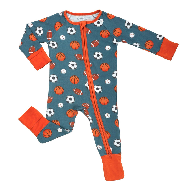 Ballin' Baby Bamboo Pajamas, 2-Way Zipper Romper
