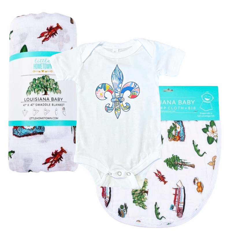 Louisiana Fleur De Lis Baby Gift Bundle 3 Piece Newborn Essentials