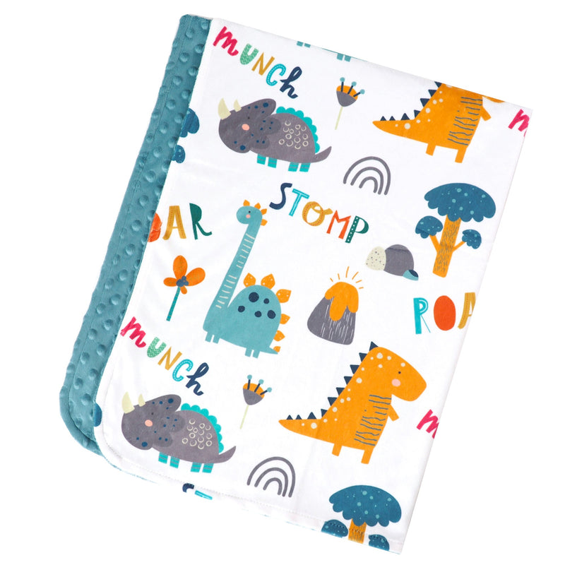 Dinoland Blue Minky Baby Blanket