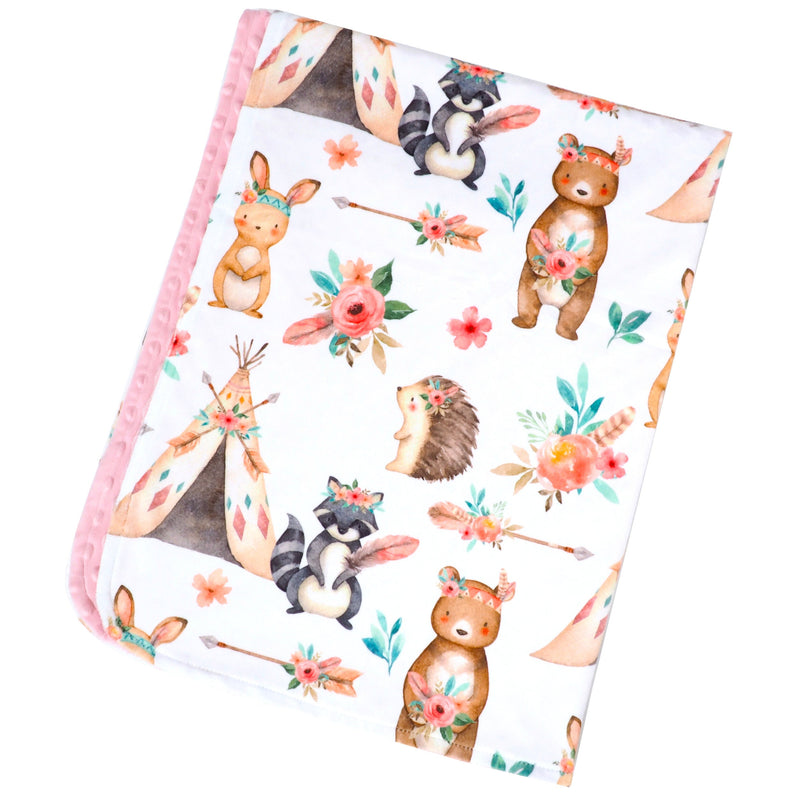 Minky Baby Blanket Woodland Tribe Pink