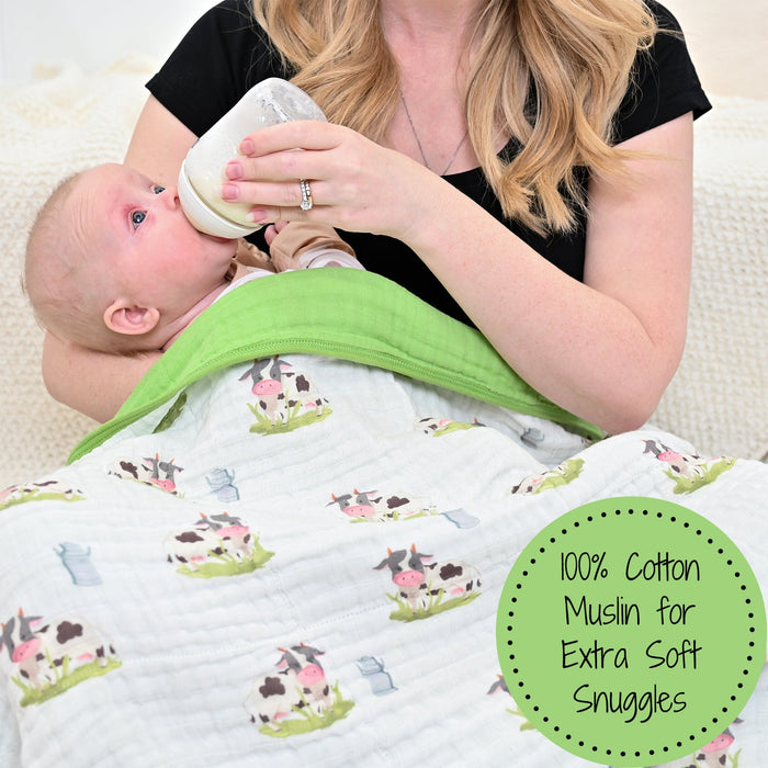 LollyBanks Muslin Baby Blanket, 100% Cotton Lightweight Baby Quilt, 47"x 47" and 6 Layers Newborn Blanket, (Cow Print)