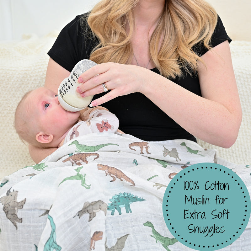 LollyBanks Muslin Swaddle Blankets, 100% Cotton Baby Blanket, 47"x 47" Newborn Swaddle Blanket, (Dinosaur Print)
