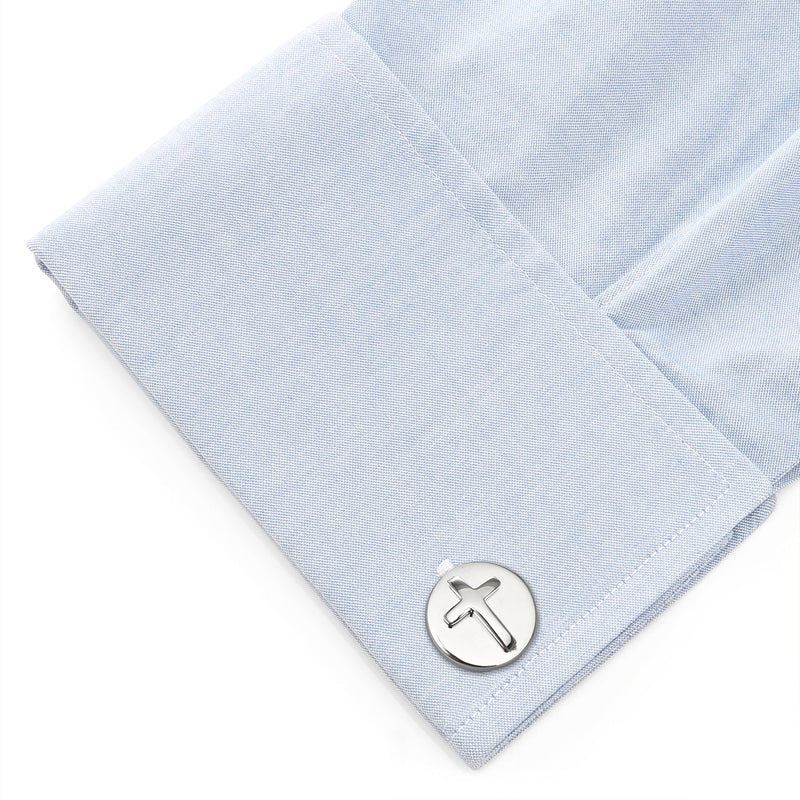 Cross Round Stainless Steel Cufflinks