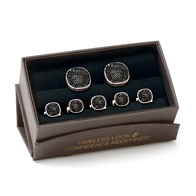 Stainless Steel Black Pave Crystal 5-Stud Set