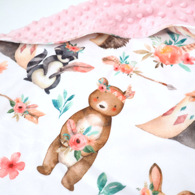 Minky Baby Blanket Woodland Tribe Pink