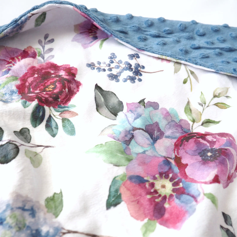 Minky Baby Blanket Blue Floral