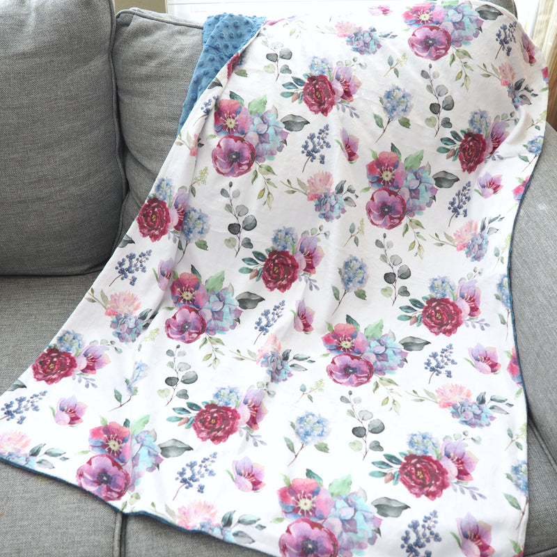 Minky Baby Blanket Blue Floral