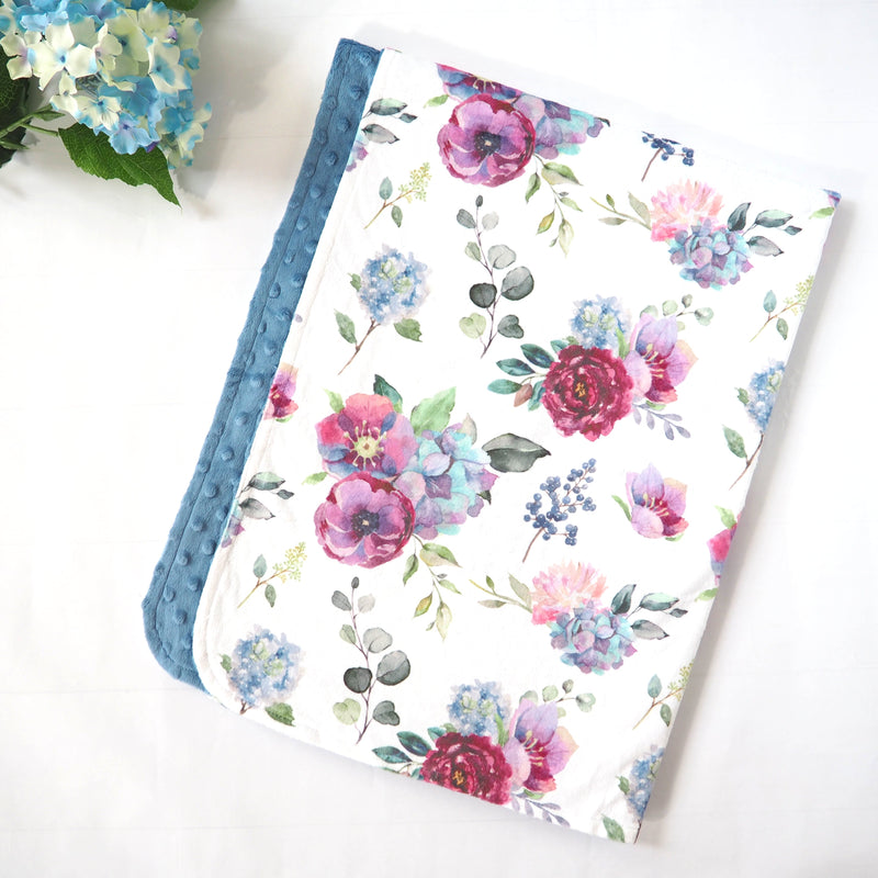 Minky Baby Blanket Blue Floral