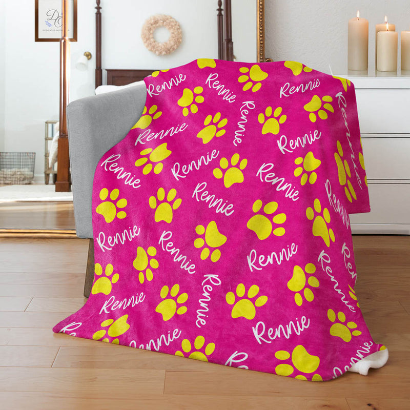 Pet Paw Pattern with Repeating Name - Personalized Blanket