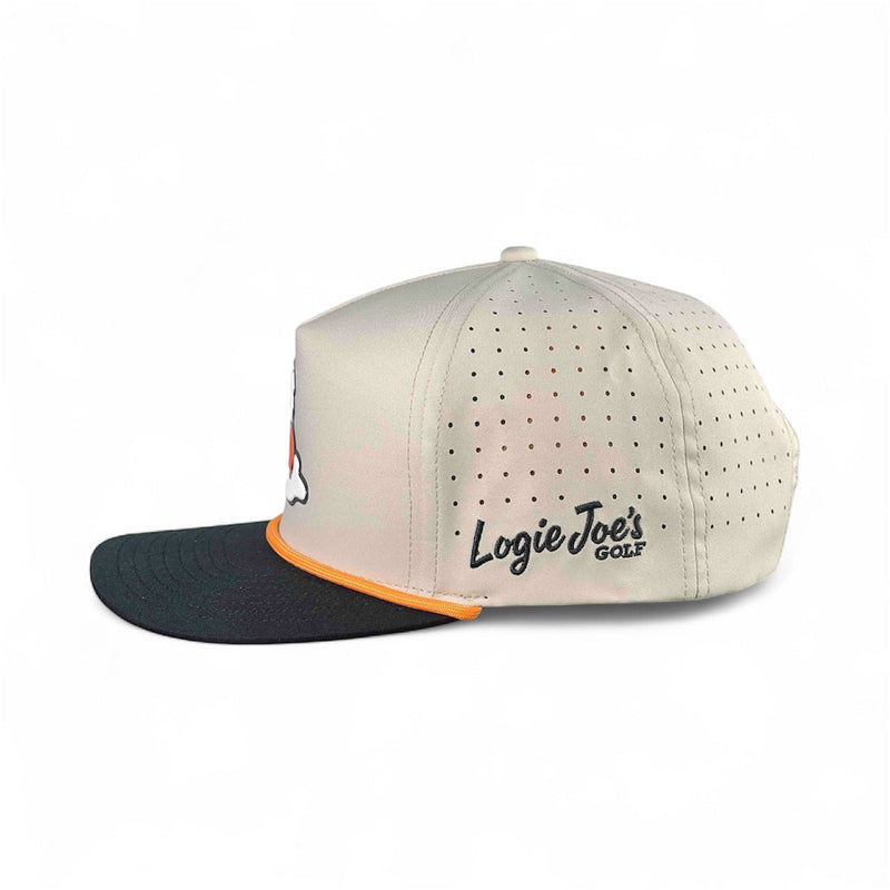 Breakfast Ball Golf Hat | Snapback Cap | Built-in Magnetic Ball Marker Holder + Marker Included | Breakfast Ball | Adjustable | Mulligan Tan