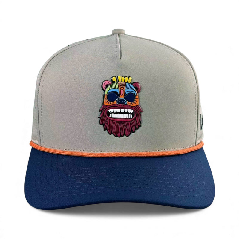 Tiki Bear Golf Hat | Snapback Cap | Built-in Magnetic Ball Marker Holder + Marker Included | Adjustable Multicolor