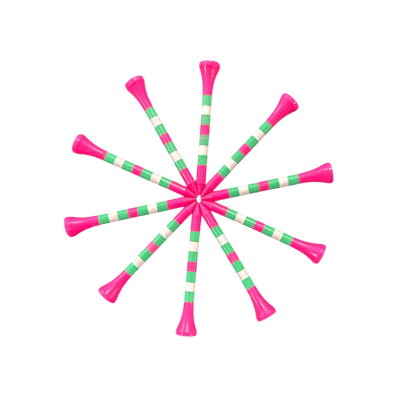 Pink Green Stripe Premium Wooden Golf Tees | 2 3/4” Standard Size | 45 Pack Set | Durable Painted Wood Tees | Unique Designs