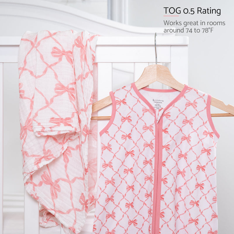 Beautiful Bows Baby Sleep Sack, 100% Organic Cotton