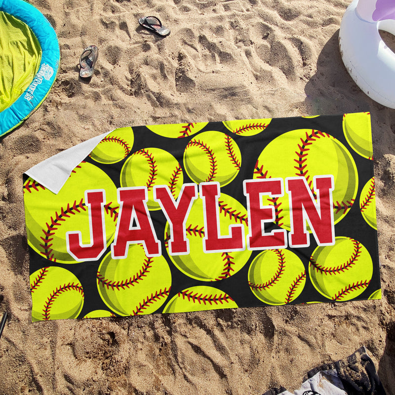 Softball Pattern with Name - Personalized Towels