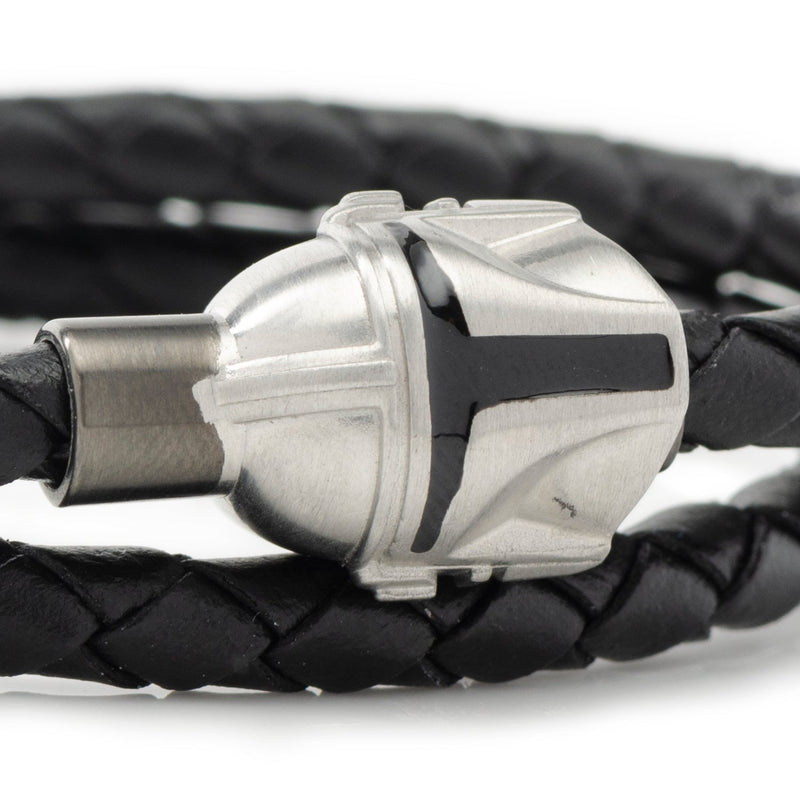 Star Wars Mandalorian Double Wrap Stainless Steel Black Bracelet