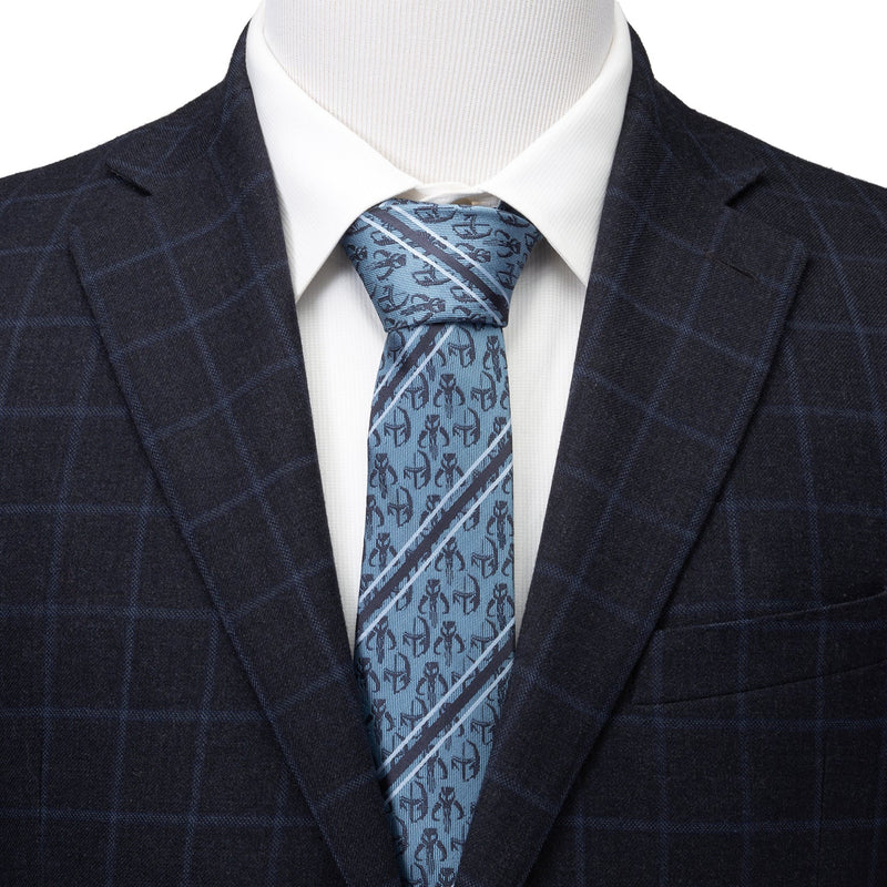 Star Wars Mandalorian and Mythosaur Blue and Navy Striped Tie