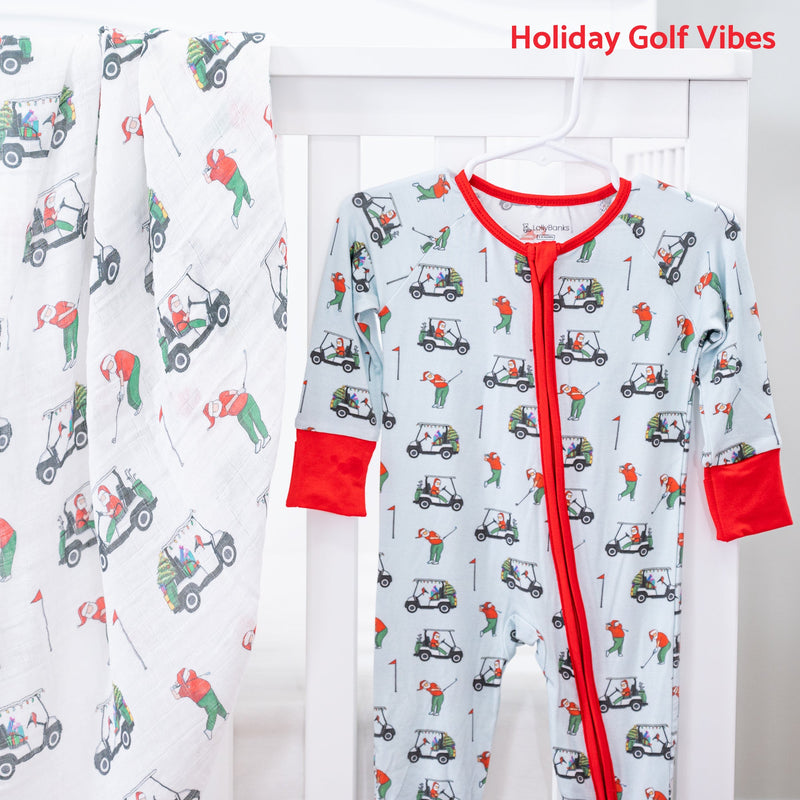 Ho Ho Hole in one Baby Bamboo Pajamas, 2-Way Zipper Romper
