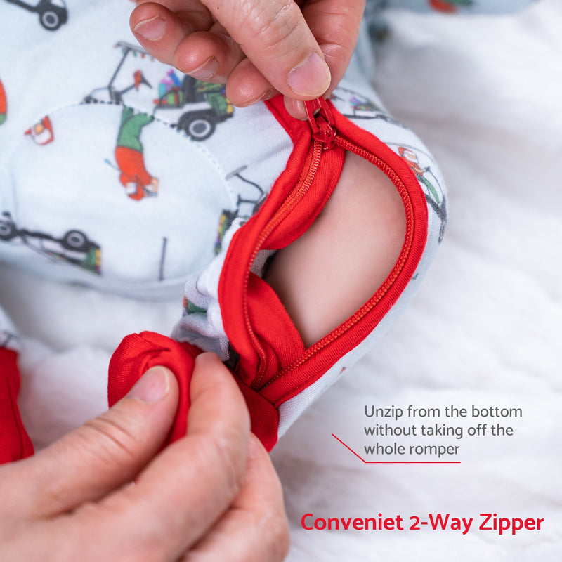 Ho Ho Hole in one Baby Bamboo Pajamas, 2-Way Zipper Romper