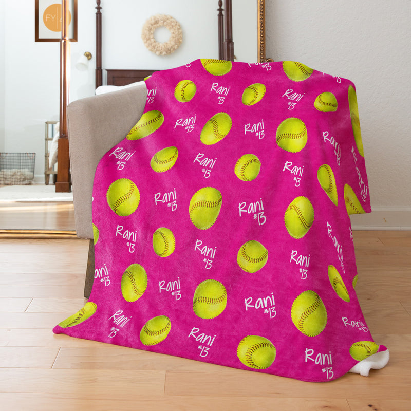 Repeating Name with Softballs - Personalized Blanket