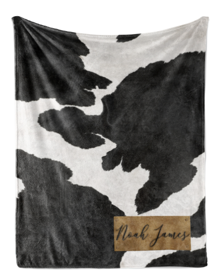 Black Faux Cowhide - Custom Faux Leather Name - Personalized Blanket