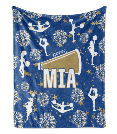Cheer with Stars Name and Megaphone Choose your Colors - Personalized Blanket
