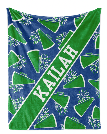 Cheer Megaphone and Pom Poms with Name plate - Personalized Blanket
