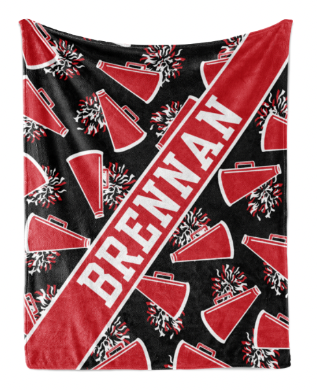 Cheer Megaphone and Pom Poms with Name plate - Personalized Blanket