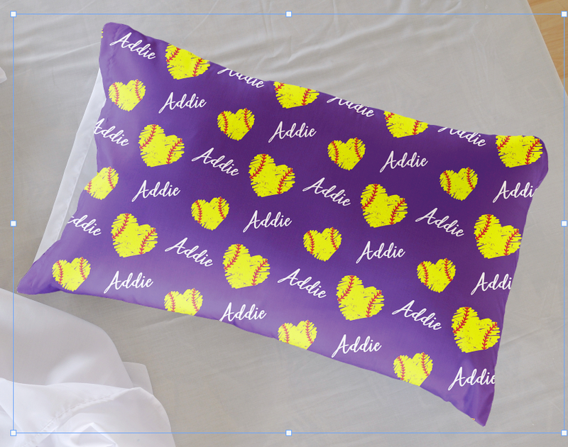 Repeating Softball Hearts or Ball and Name - Personalized Pillowcase