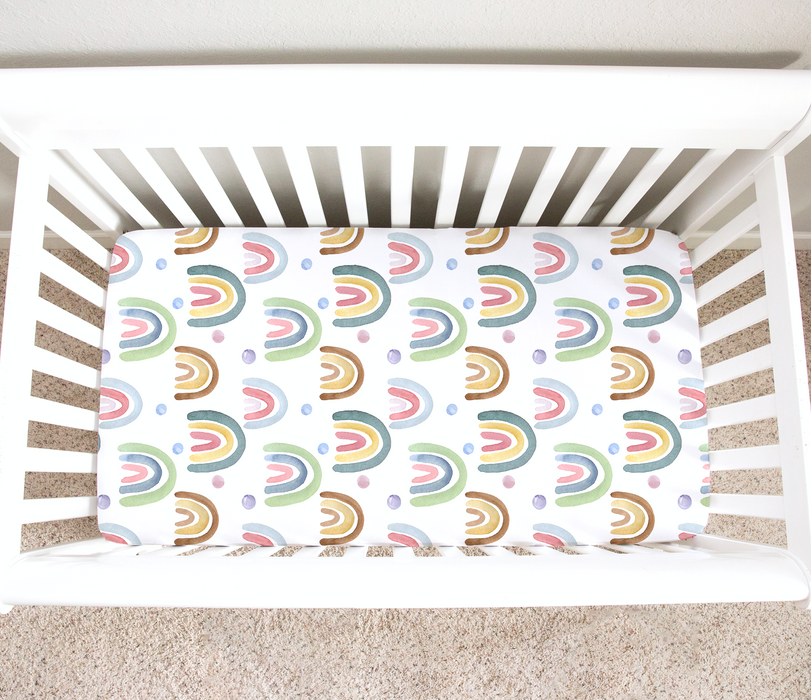 Fitted Crib Sheet - Blue Rainbow