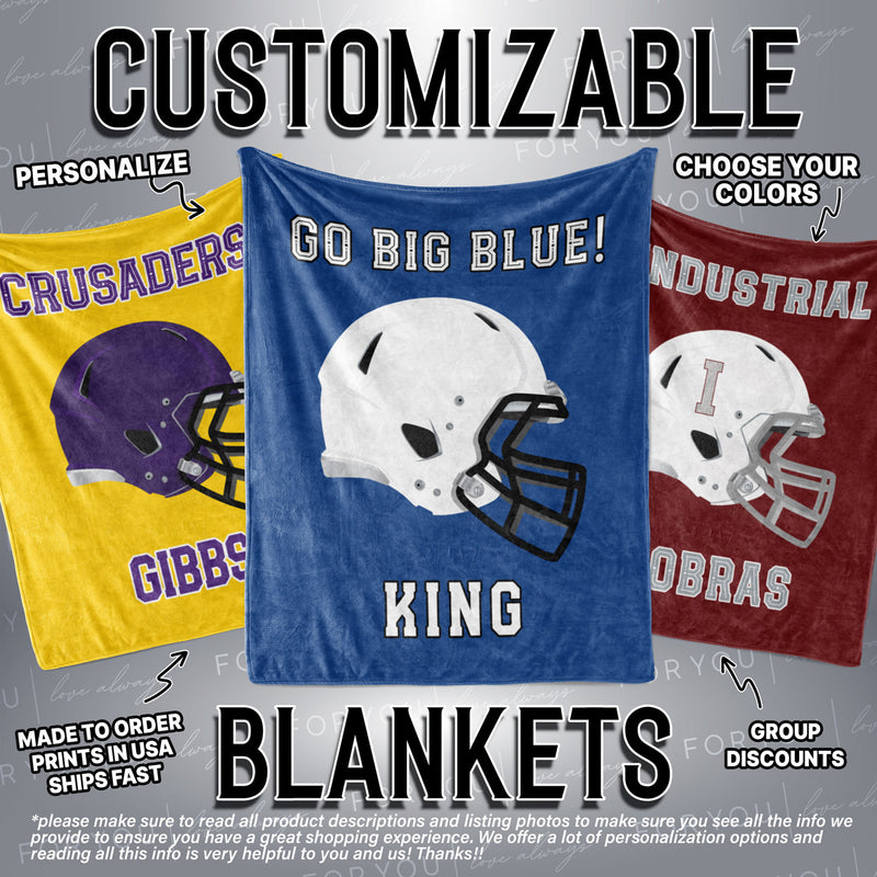 Football Helmet with Name and Team Name - Custom Colors - Personalized Blanket