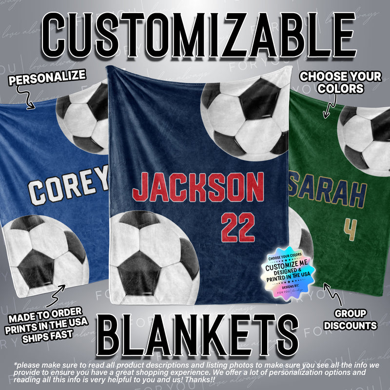 Soccer Balls Large with Name and Number - Personalized Blanket