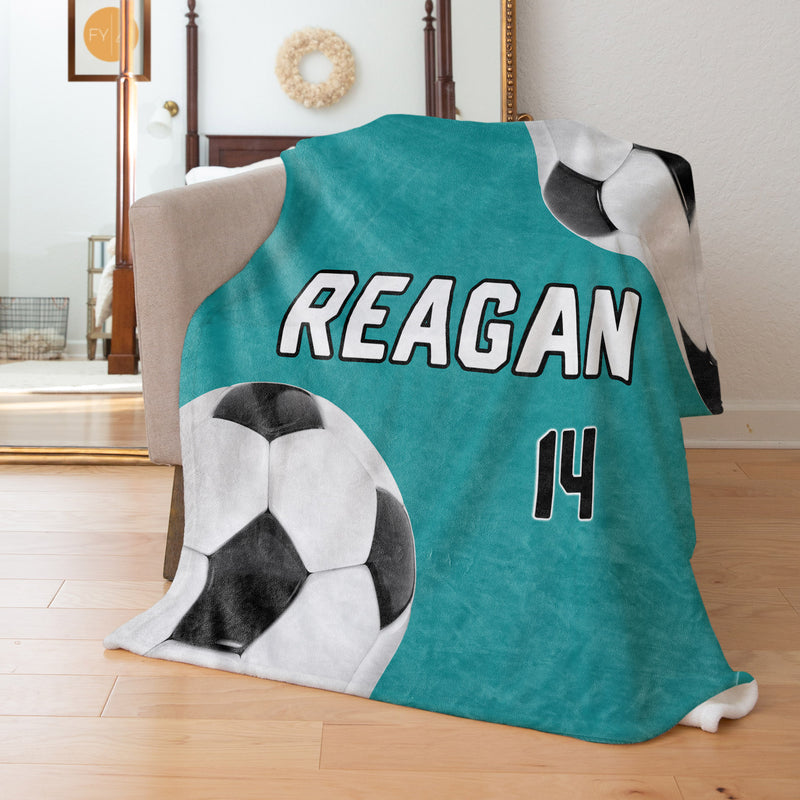 Soccer Balls Large with Name and Number - Personalized Blanket