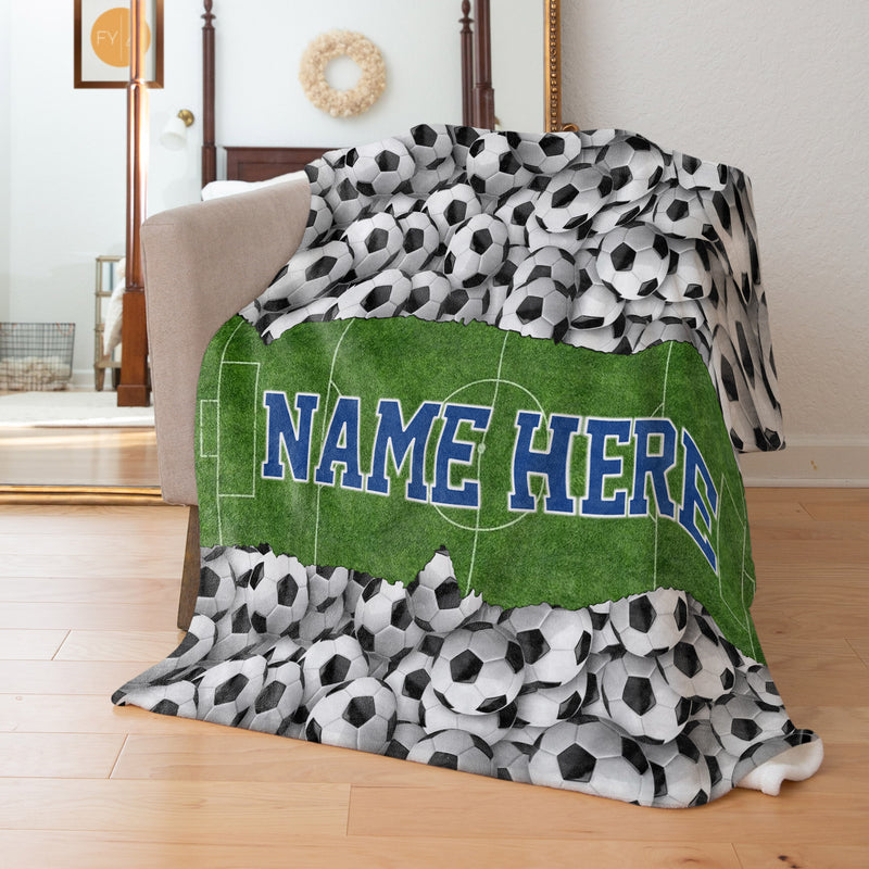 Soccer Balls with field and Name - Personalized Blanket
