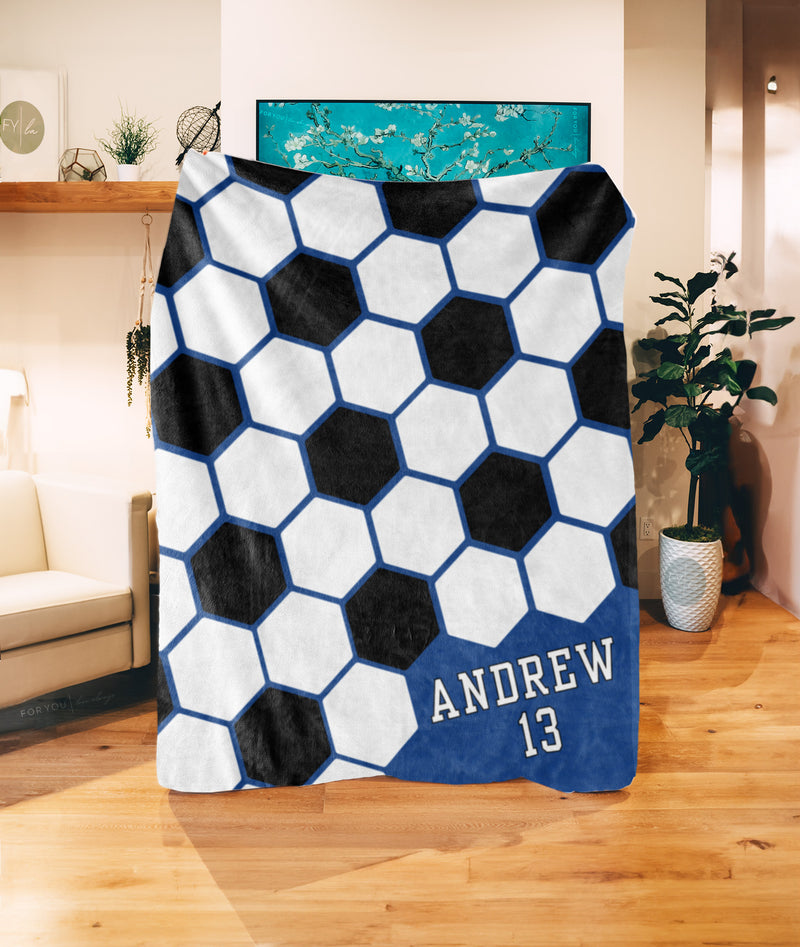 Soccer Ball Hexagon with Name - Personalized Blanket