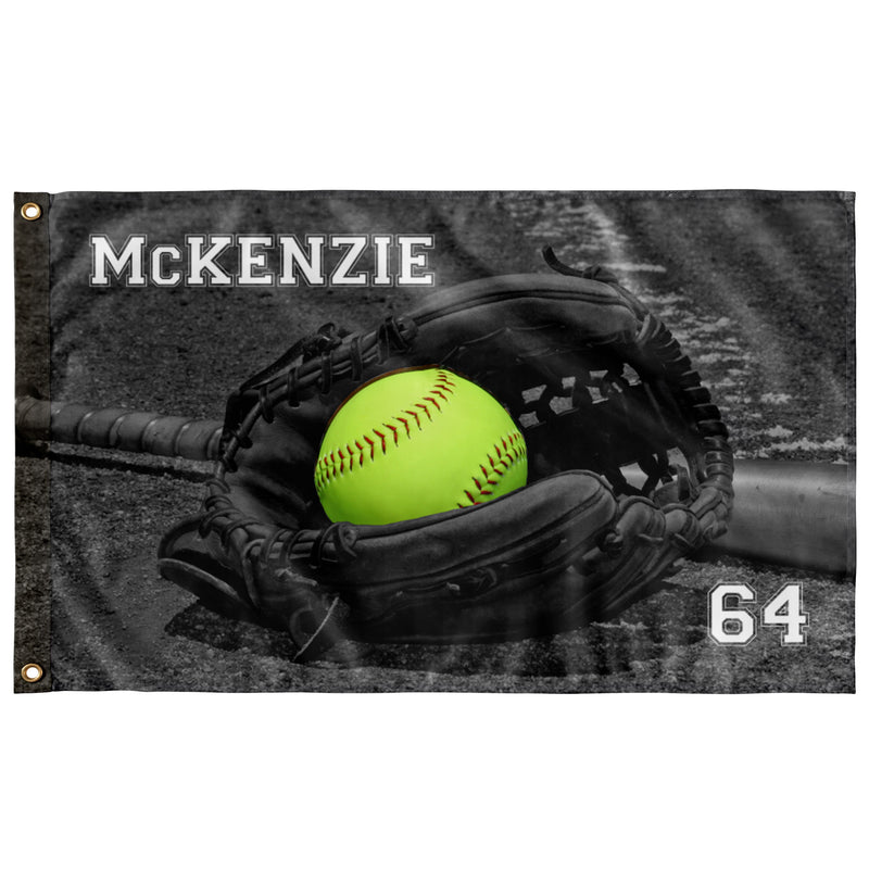 Softball Glove with Personalized Name and Optional Number - Custom Wall Flag