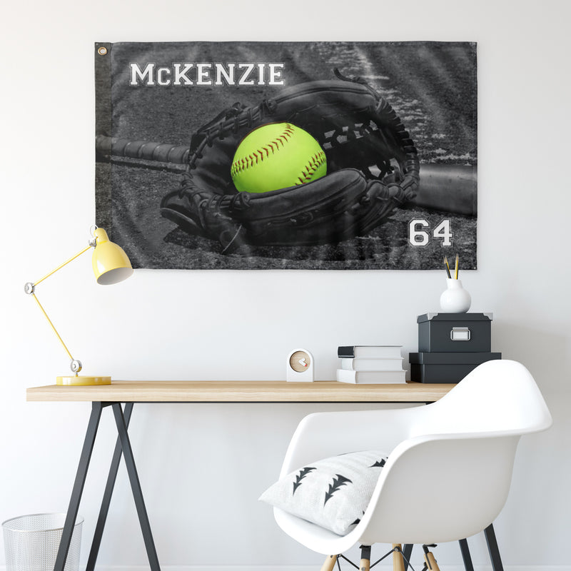 Softball Glove with Personalized Name and Optional Number - Custom Wall Flag