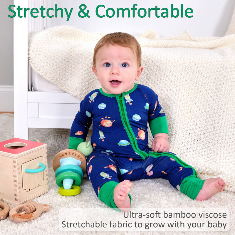 And Beyond Space Baby Bamboo Pajamas, 2 Way Zipper Romper