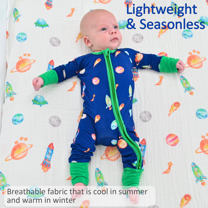 And Beyond Space Baby Bamboo Pajamas, 2 Way Zipper Romper