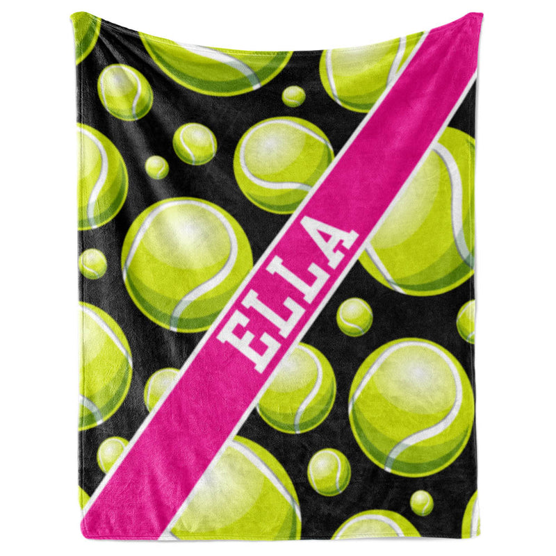 Tennis Pattern with Name Plate Stripe - Personalized Blanket